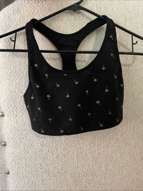 Black Racerback Crop Top with Tiny Palm Print